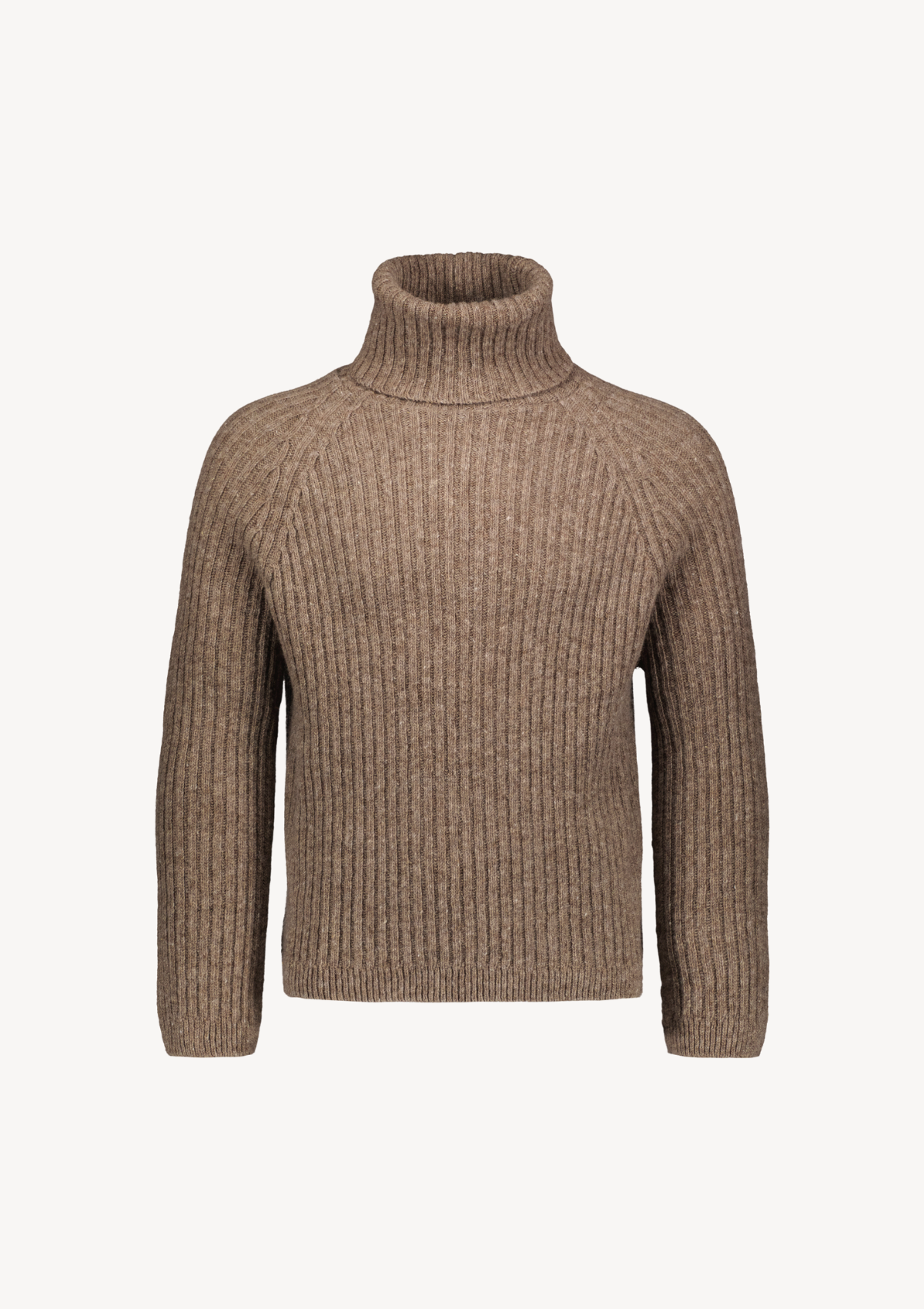 Ribbed beige polo made from Finnish durable sheep wool. Sustainable and warm wool knit made in Finland. 