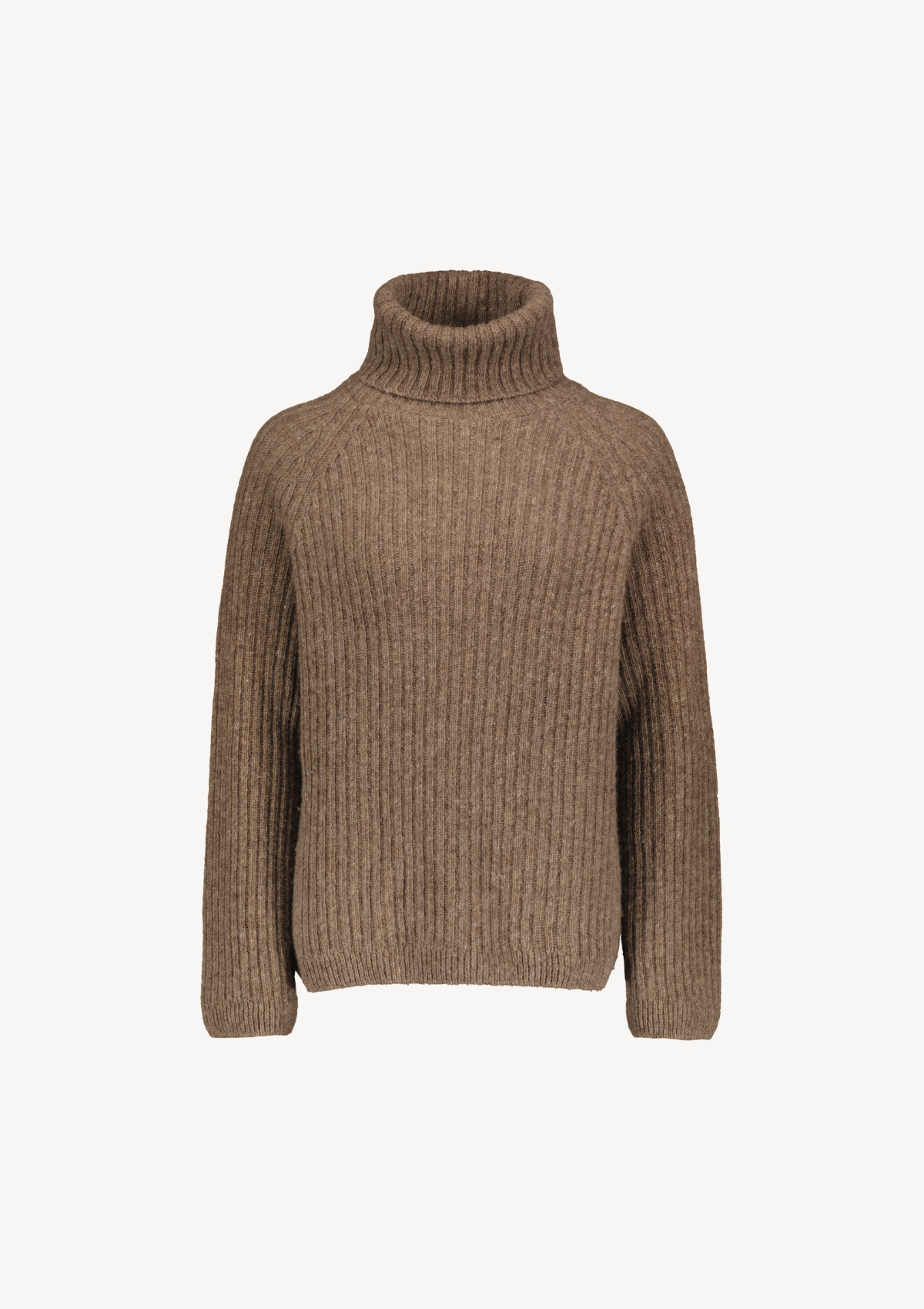 Ribbed beige polo made from Finnish durable sheep wool. Sustainable and warm wool knit made in Finland. 