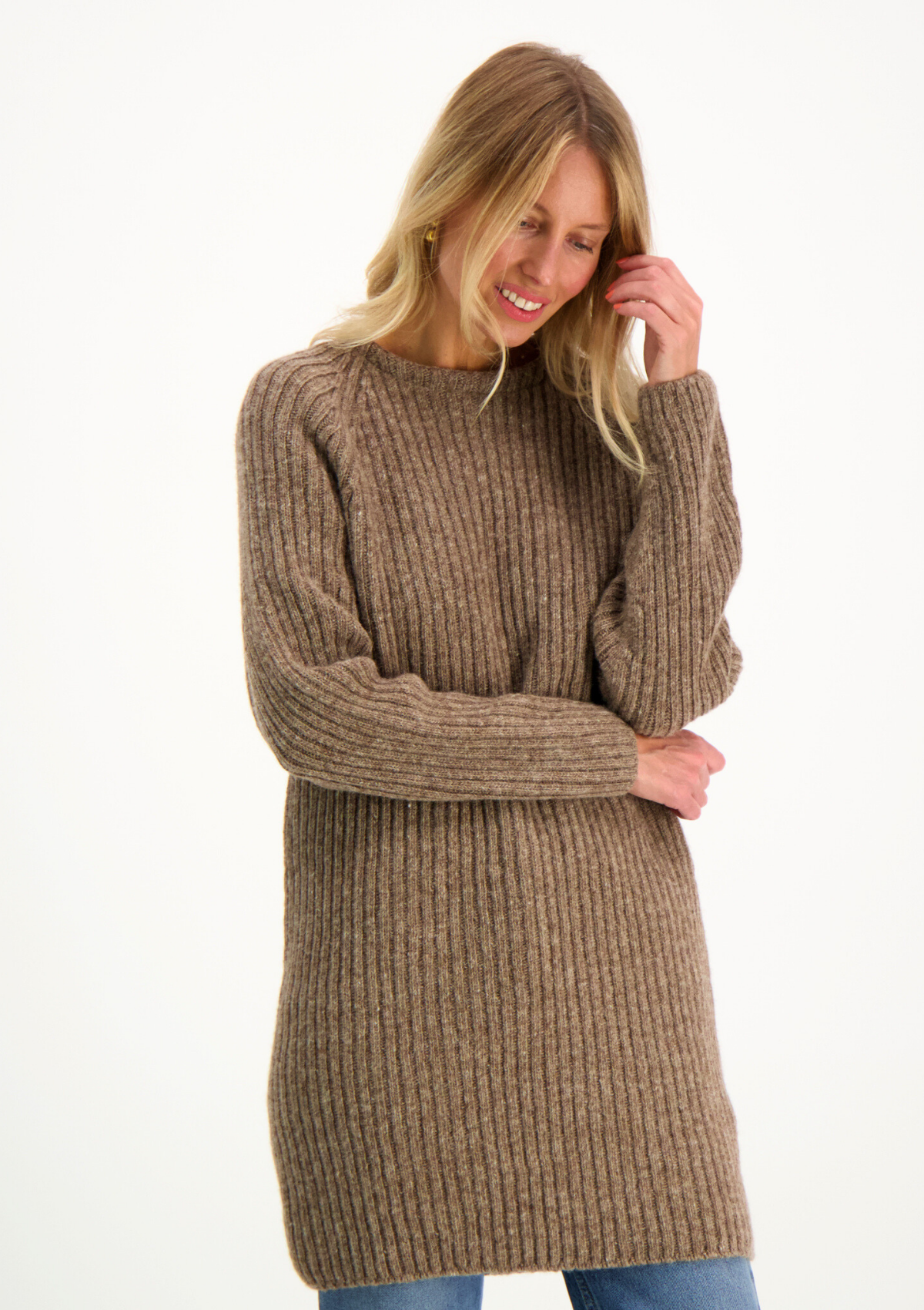 Long rib knit in Finnish sheep wool, beige color, made in Finland