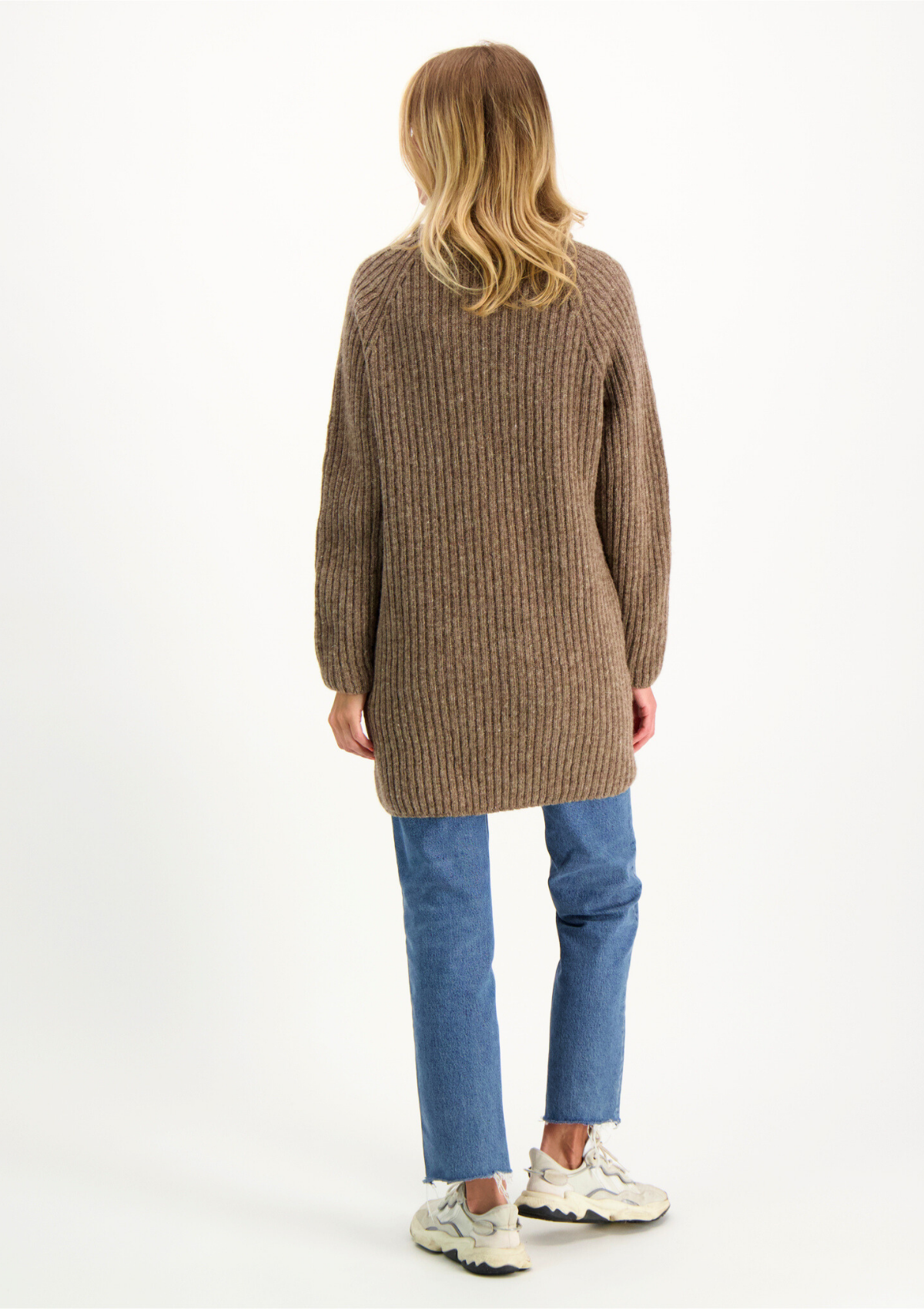 Long rib knit in Finnish sheep wool, beige color, made in Finland