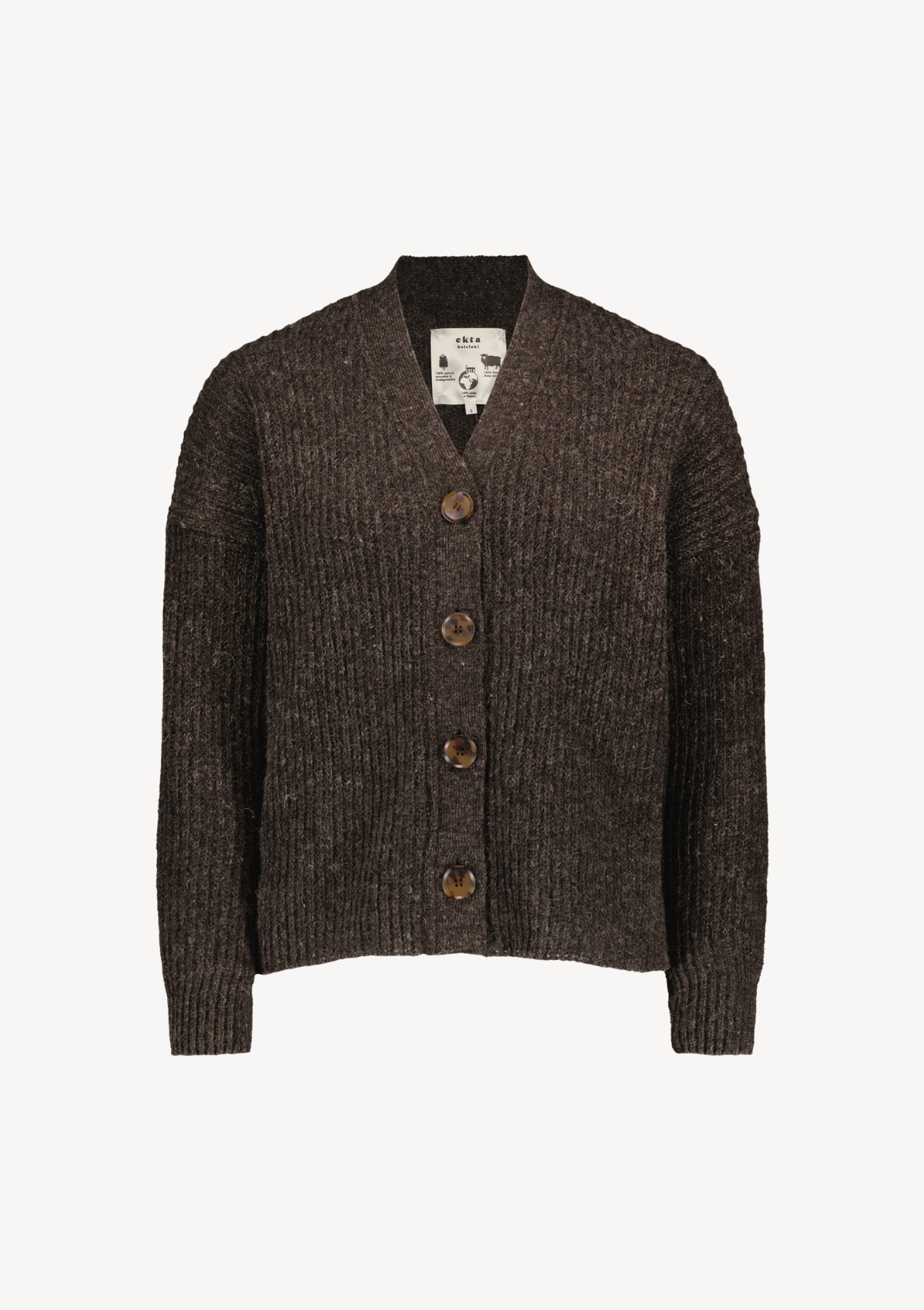 Brown cardigan for women made in Finland from Finnish sheep wool 