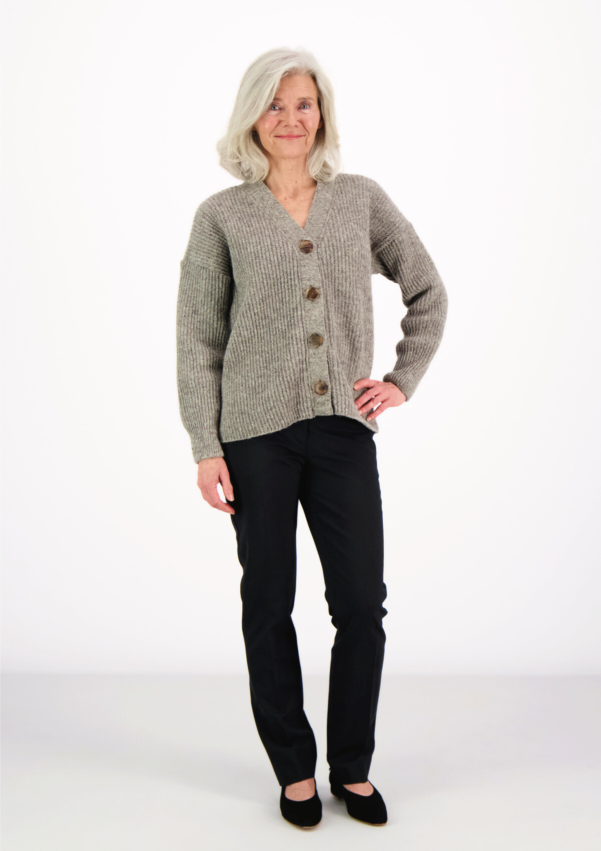 Grey cardigan made in Finland from Finnish sheep wool 