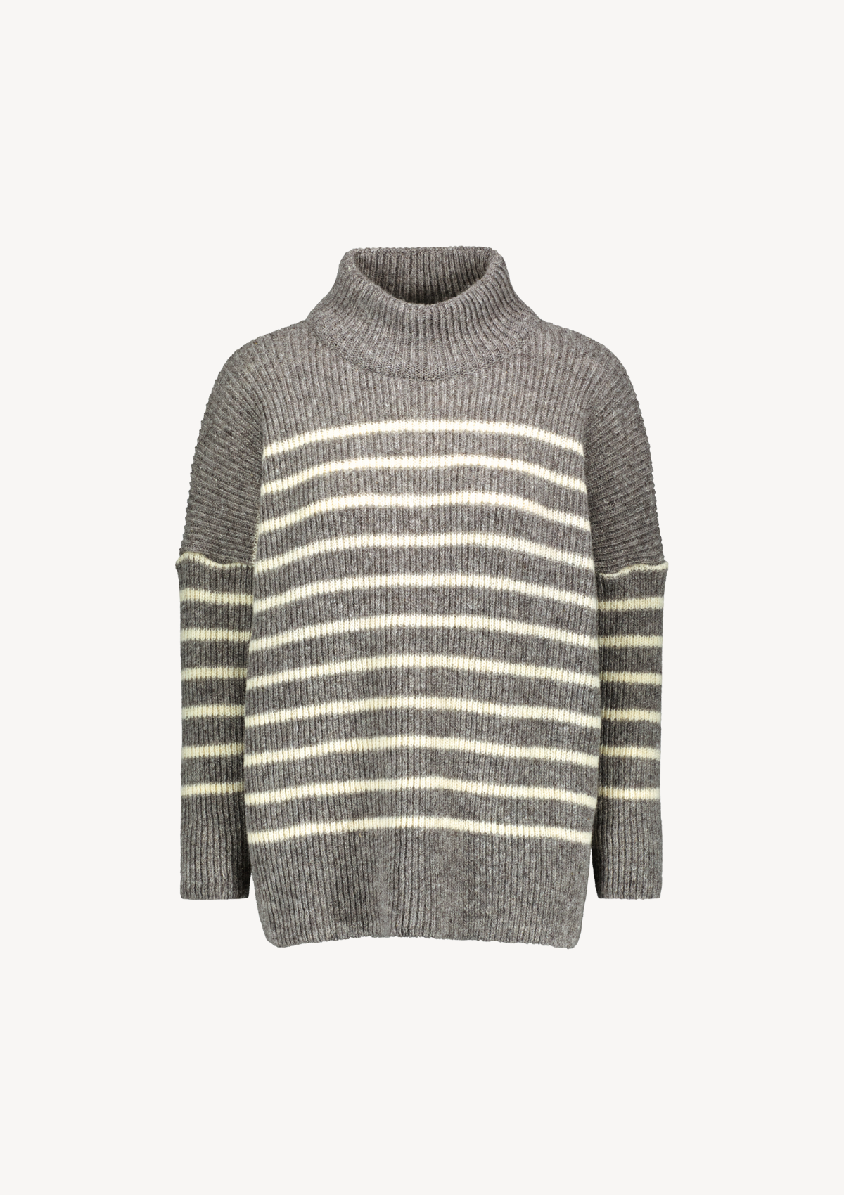 Katrine turtleneck grey striped knit made of Finnish sheep wool and manufactured responsibly in Finland. 