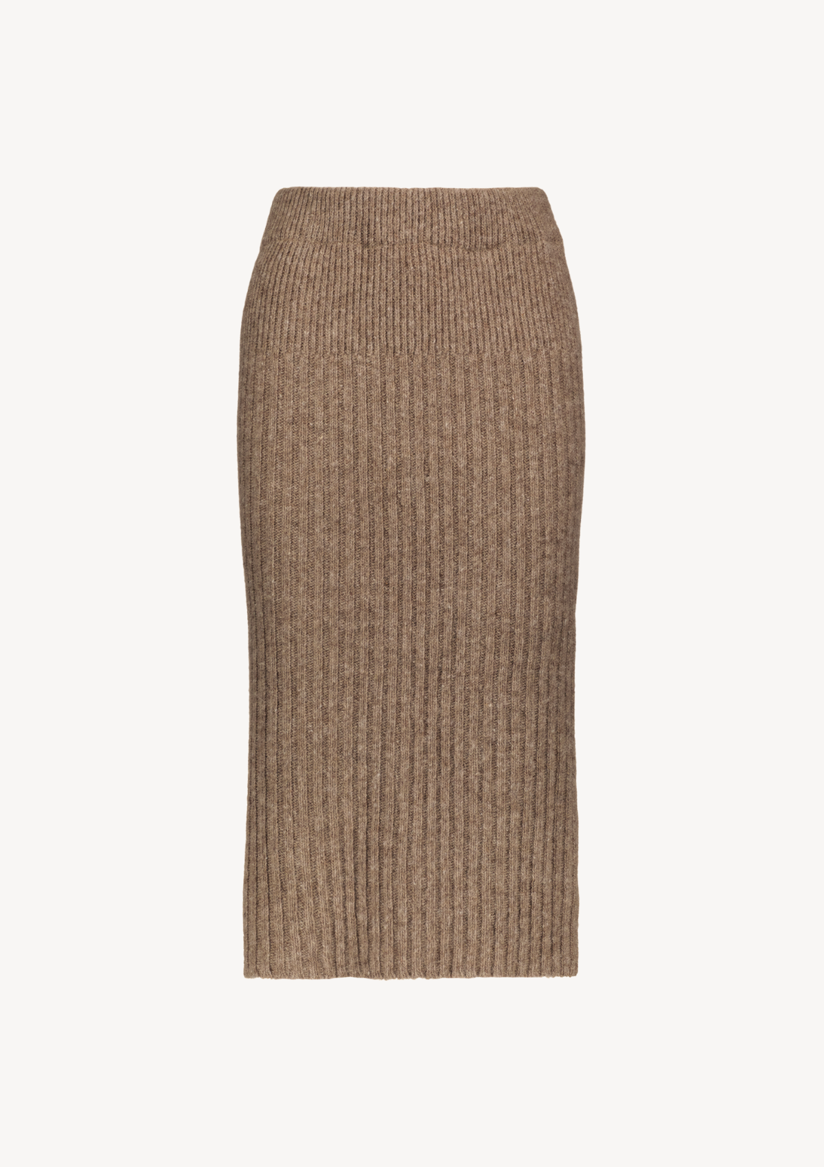 Beige ribbed midi skirt in Finnish responsible sheep wool. Made in Finland.  